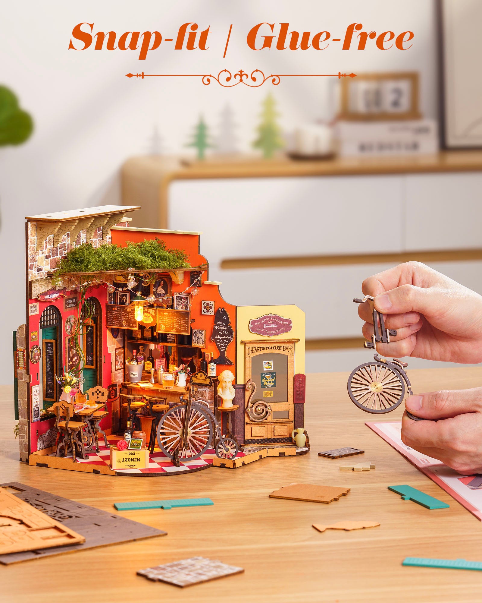 Rolife DIY Mini House,3D Puzzle Toy Building Set, With LED Lights, Adult DIY Assembly Set, Creative Gift, Suitable For Teenagers And Adults,Cheers Bar,DG173