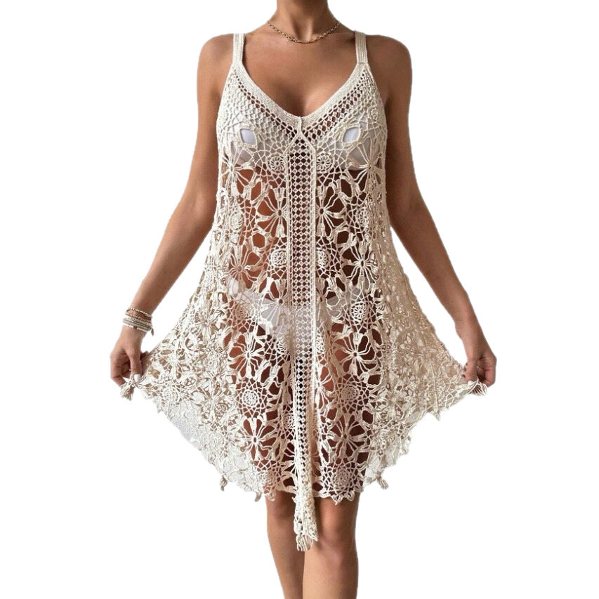 Fashionable Crochet Hollow-Out Beach Dress For Women