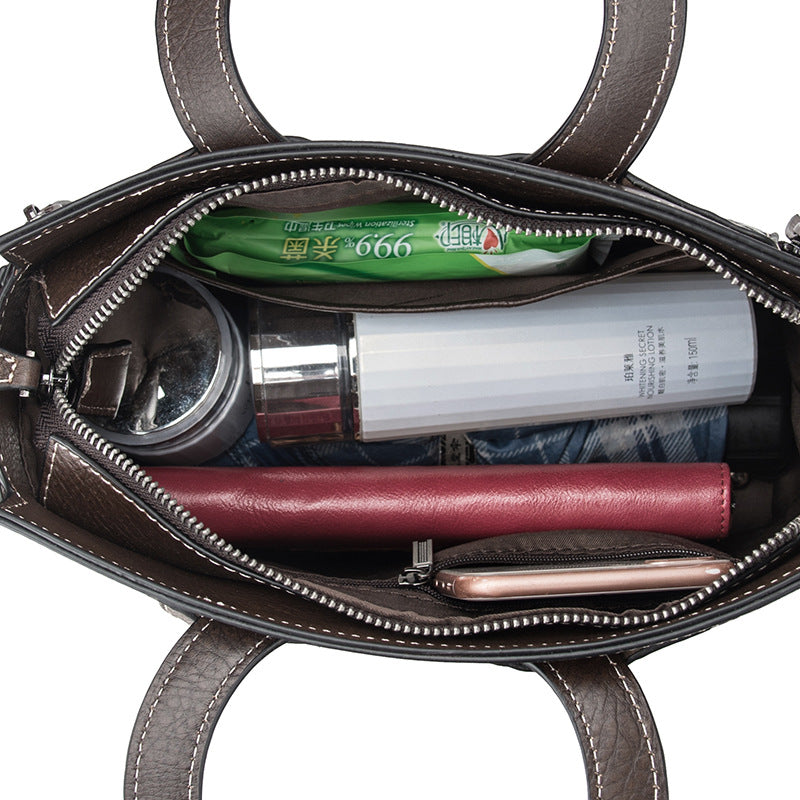 Retro First-Layer Cowhide Embossed Handbag Shoulder Crossbody Bag