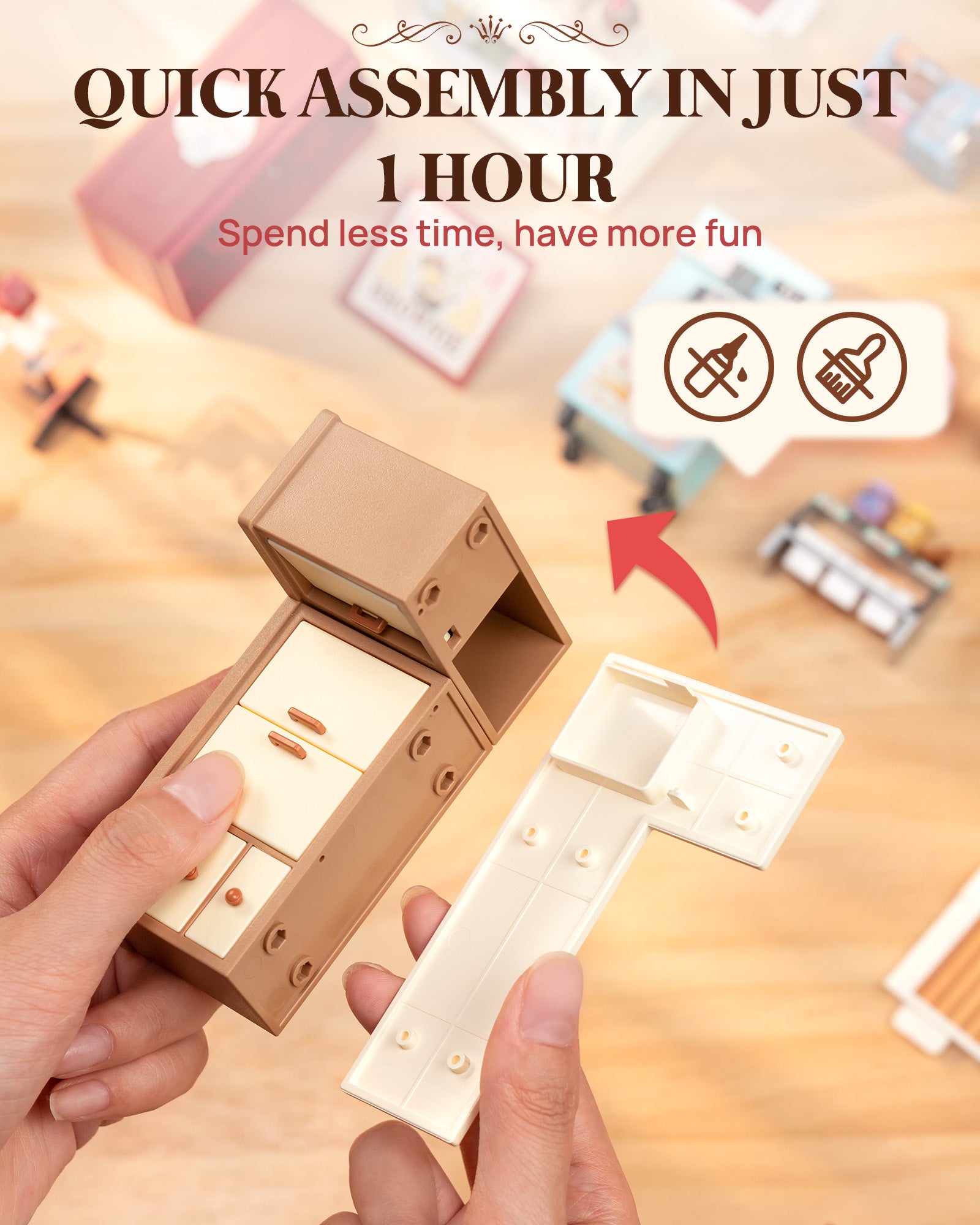 Rolife Super Creators DIY Plastic Mini House Building Set - 3D Puzzle With LED Lights, Compatible With Mini Figures, Multiple Themes Available, Suitable For Teenagers And Adults