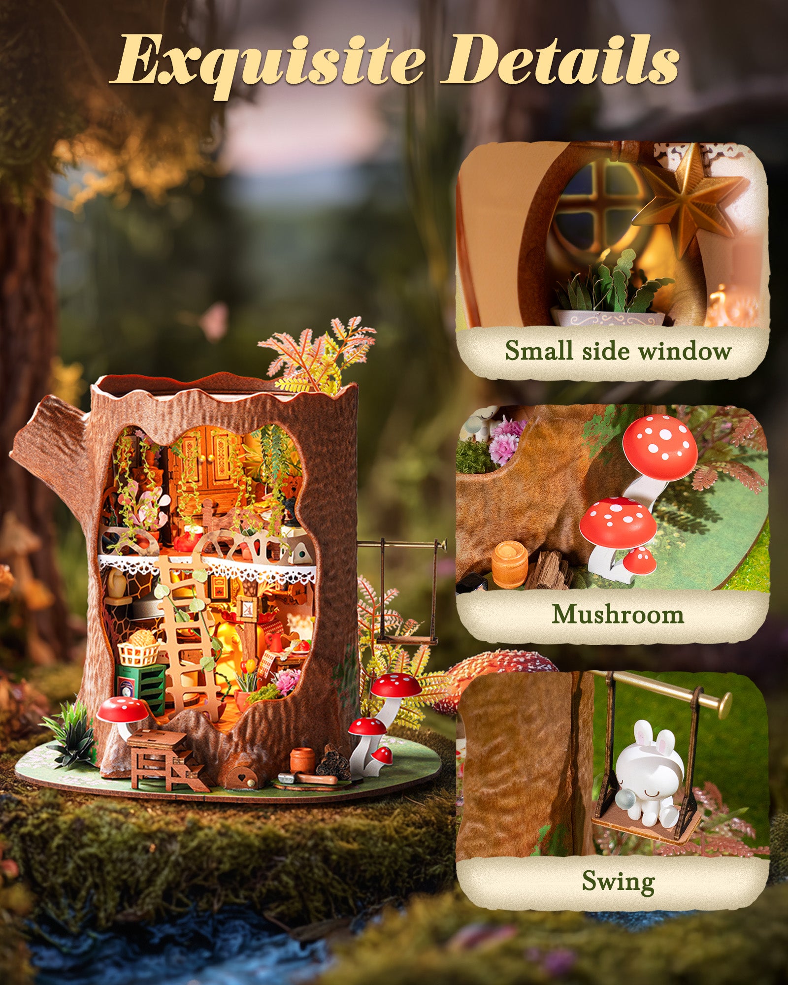 Rolife 3D Wooden Puzzle, Mini Fairy Tale Treehouse, DIY Dollhouse Set With LED Lights, No Glue Required, Building Model Toy, Suitable For Adults And Teens
