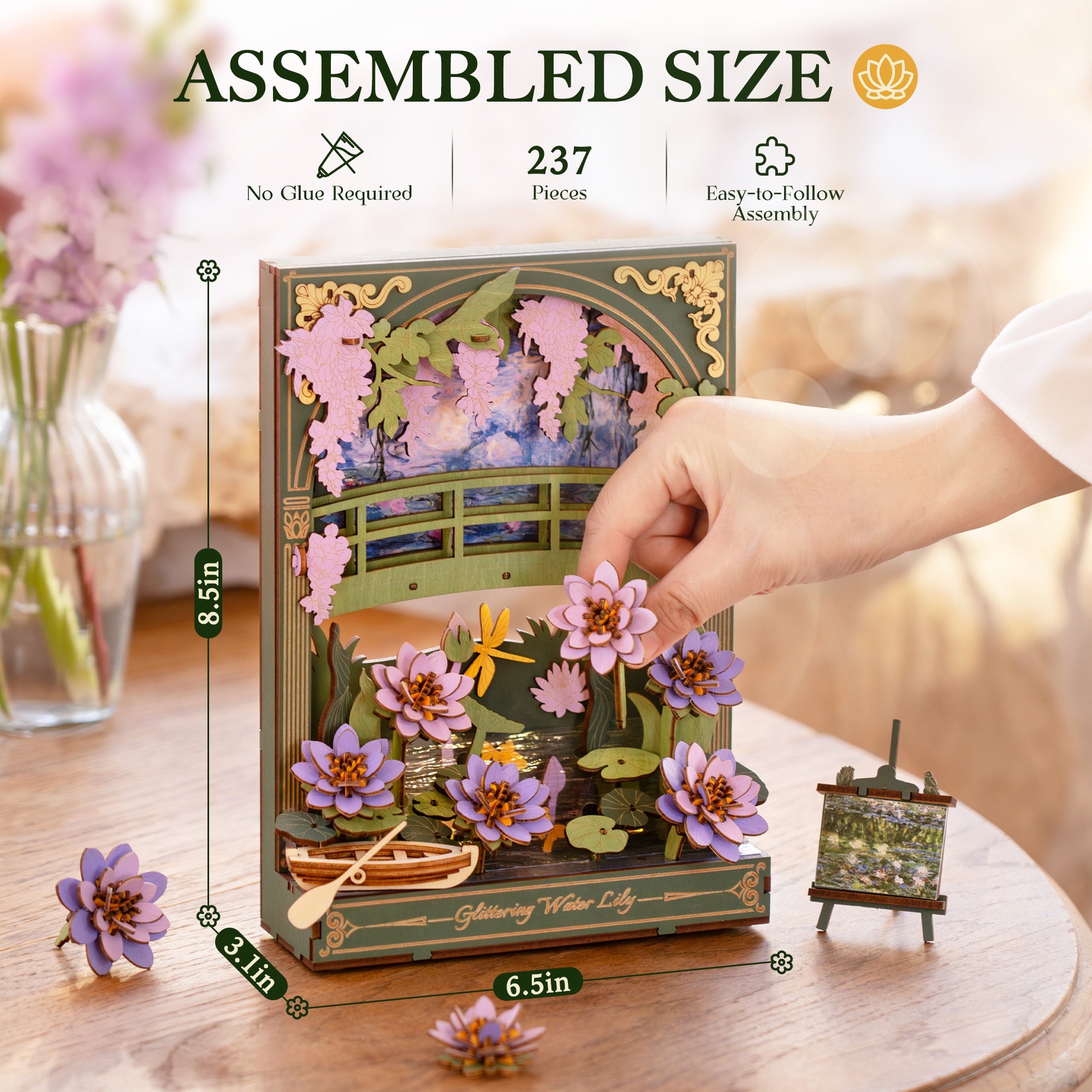 ROWOOD 3D Wooden Flower Puzzle - Flower Model With LED Lights,Desktop And Wall Display,Decorative Holiday And Birthday Gift, Artistic Flower DIY Kit For Adults And Teens