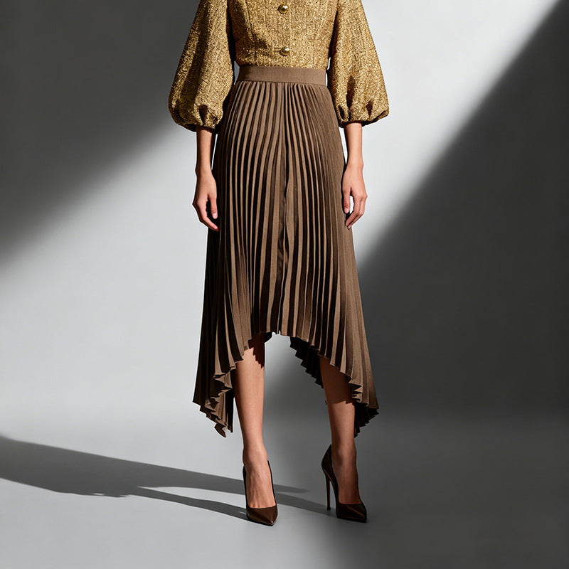 Arrival Fashionable Pleated Design Solid Color High-Waist Midi Skirt
