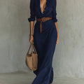Women Autumn Elegant Sexy Solid Color Irregular Ruffle Dress With Belt