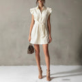 Dropped-shoulder Sleeve Polo-neck Lace-up Dress