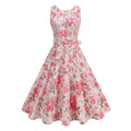 Retro Elegant Waist-tied Sleeveless Big Swing Printed Dress Summer New