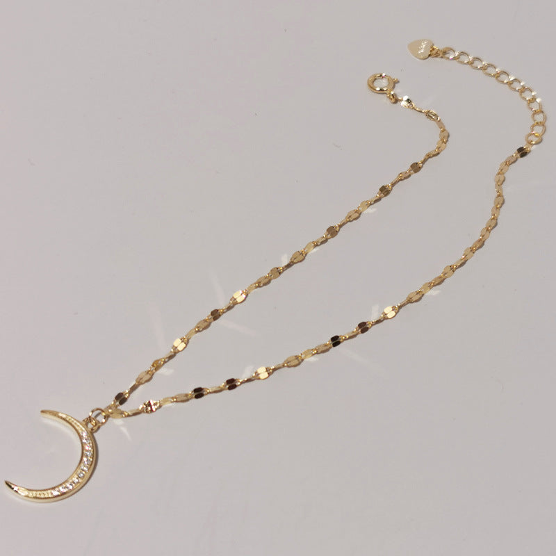 S925 Sterling Silver Gold-plated Moon Anklet Women's Light Luxury