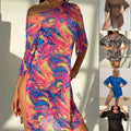 Beach-print Lace Top And Mesh Dress