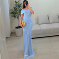 Slim Fit Pleated Mesh Patchwork Maxi Dress