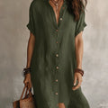 Casual Solid Color Short Sleeve Button Front Midi Dress
