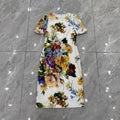 Women's Short-Sleeve Defined-Waist Mid-Length Dress