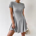 Summer New Womens Fashion French-Style Crew-Neck Short-Sleeve Dress