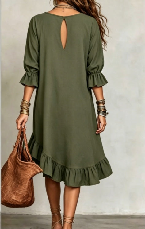 2026 New Ruffle Loose Middle Sleeve Dress