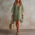 V-neck Chiffon Loose-fitting Resort Blouse And Beach Skirt