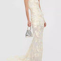 Strapless Floral Lace Mermaid Gown With Train