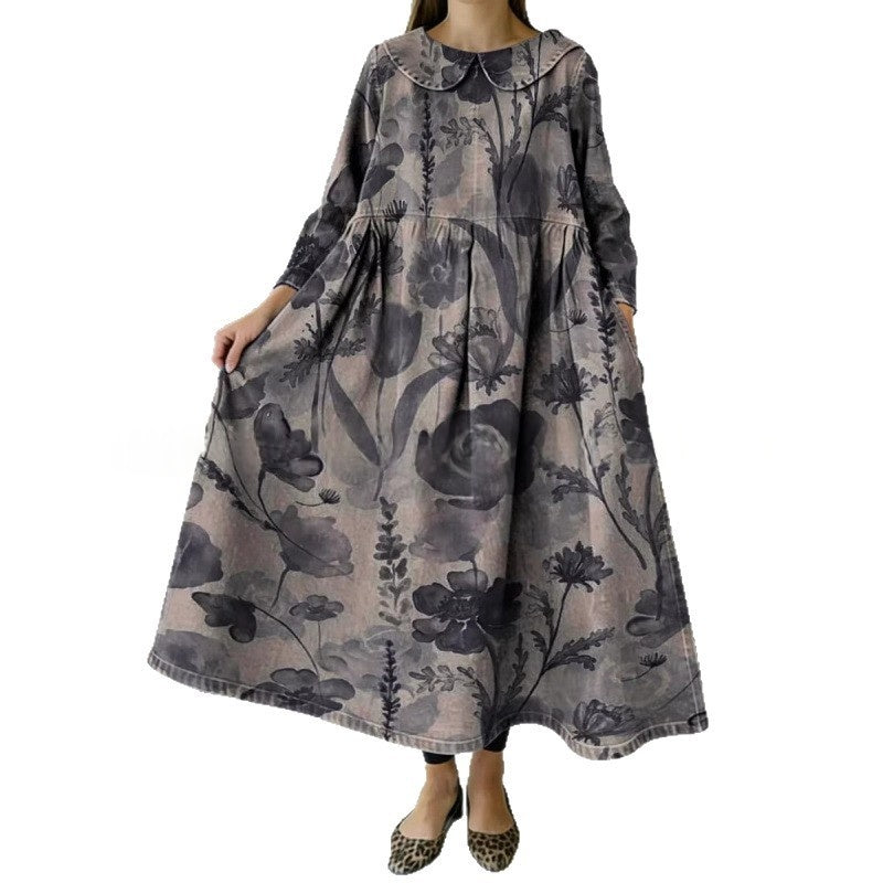 Lapel-collar Resort-style Maxi Dress With A Printed Pattern