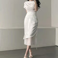 Gentle-style Chic Figure-hugging Asymmetrical High-waisted Skirt