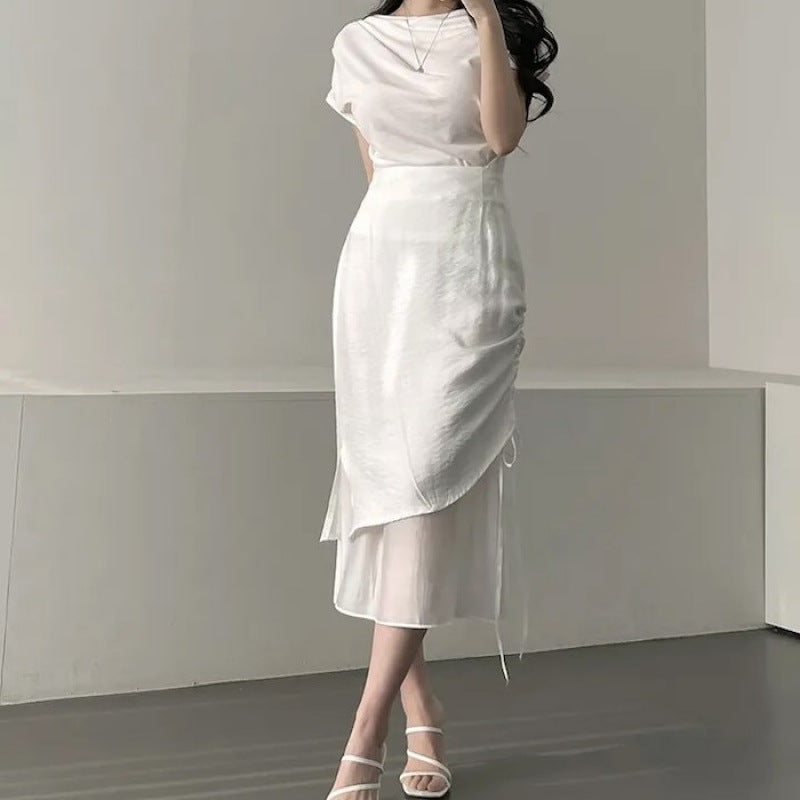 Gentle-style Chic Figure-hugging Asymmetrical High-waisted Skirt
