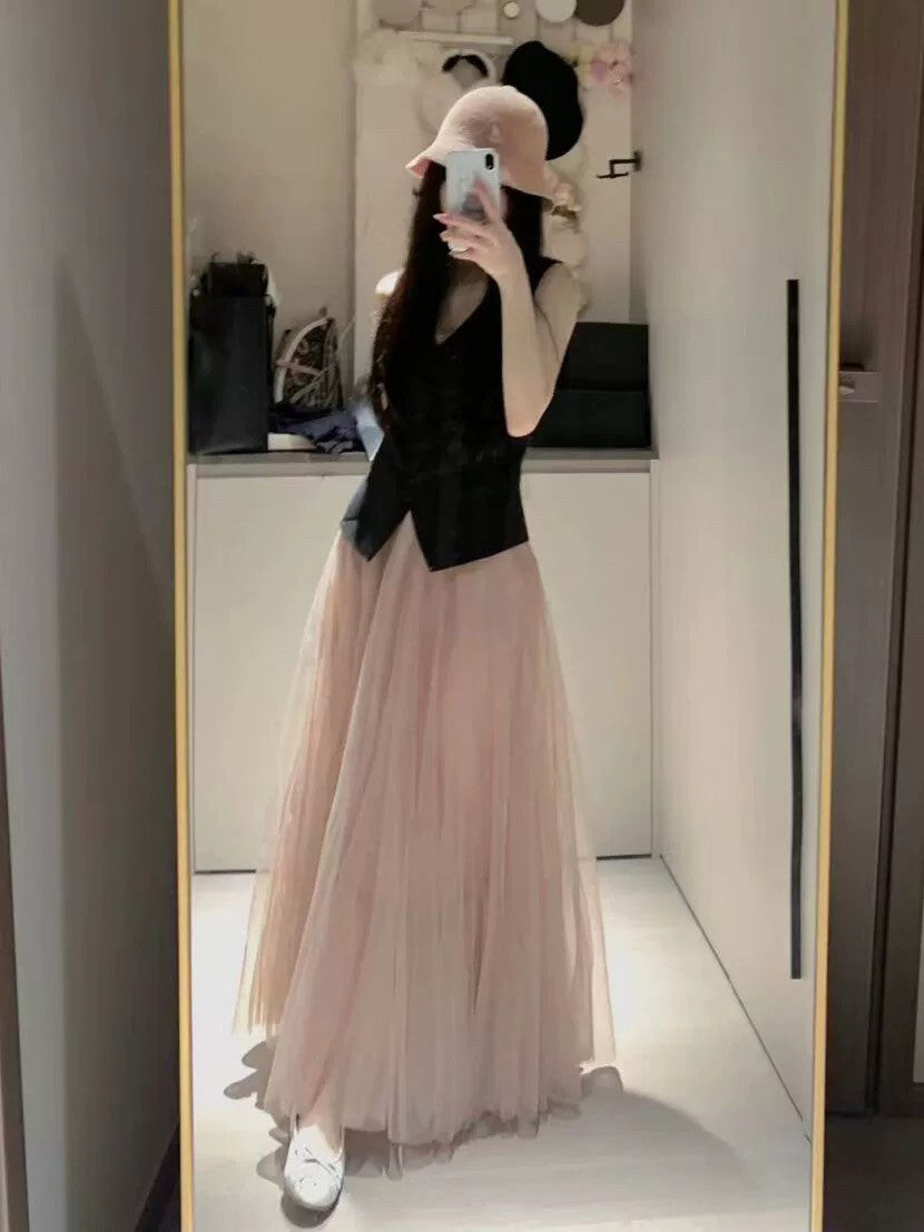 Women's High-waisted Niche Mid-length Mesh Skirt