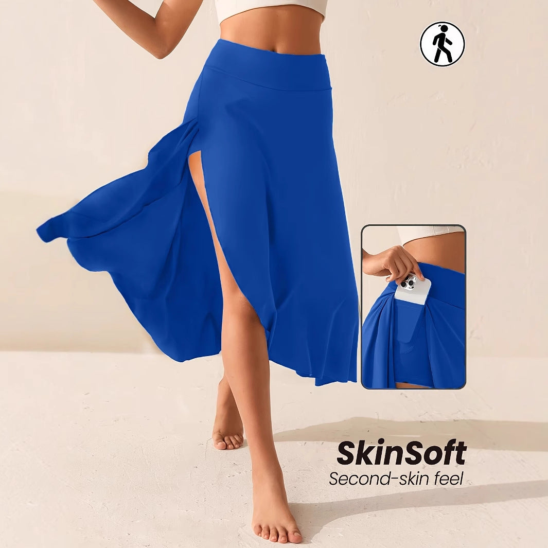 Elegant Flowing Solid-Colored Midi Skirt With Ruffle Trim