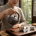 Pure 999 Fine Silver Hammered Metal Teapot with Woven Bamboo Handle and Stone Knob-Fine large teapot - Handicraft