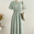 Women's Casual Green Floral High-Waist Dress