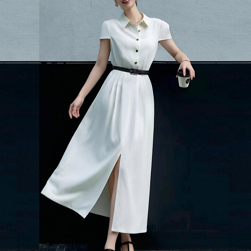 Elegant Solid Color Form-Fitting French Style Maxi Dress
