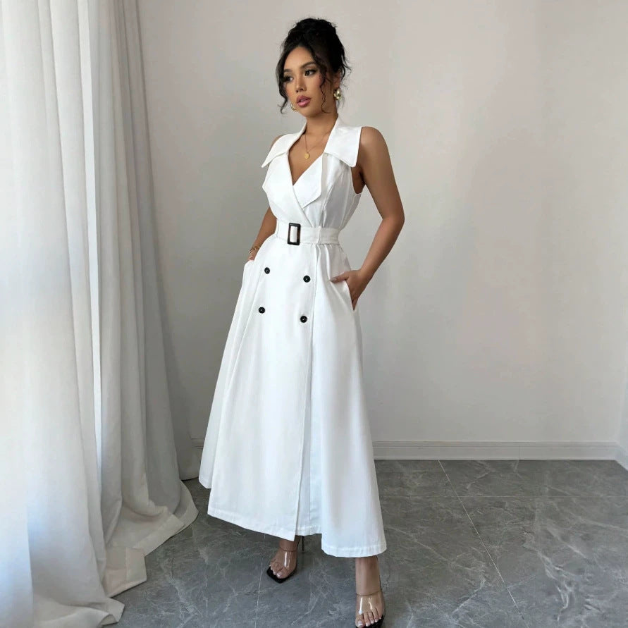 Women's Double-breasted Sleeveless Casual Dress