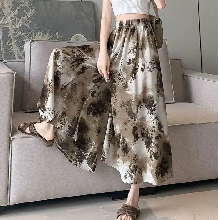 Women's Slim-fit Ink-wash Wide-leg Pants