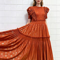 Polka Dot Bronzing Elegant Short Sleeve Dress With Ruffled Pleats, Loose Fit Cake Skirt For Sophisticated Style