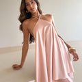 Women's Summer New Fashion Elegant Halter Neck Short Solid Color A-line Dress Suitable For Going Out And Dating