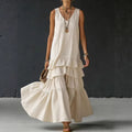 Solid-color Womens Loose-fitting Full-skirted Sleeveless Dress