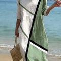 Women's Casual Round Neck Mid Sleeve Print Cotton And Linen Dress
