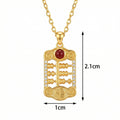 925 Sterling Silver Traditional Suanpan Blessing Necklace Featuring Prosperity Symbols and Radiant Red Gemstone