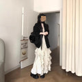 Suit Jacket And Polka-Dot Ruffle-Trimmed Dress Two-Piece Set
