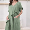 New Arrival Short-Sleeve Linen V-Neck Pocket Dress