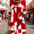 Women's Casual Round Neck Mid Sleeve Print Cotton And Linen Dress