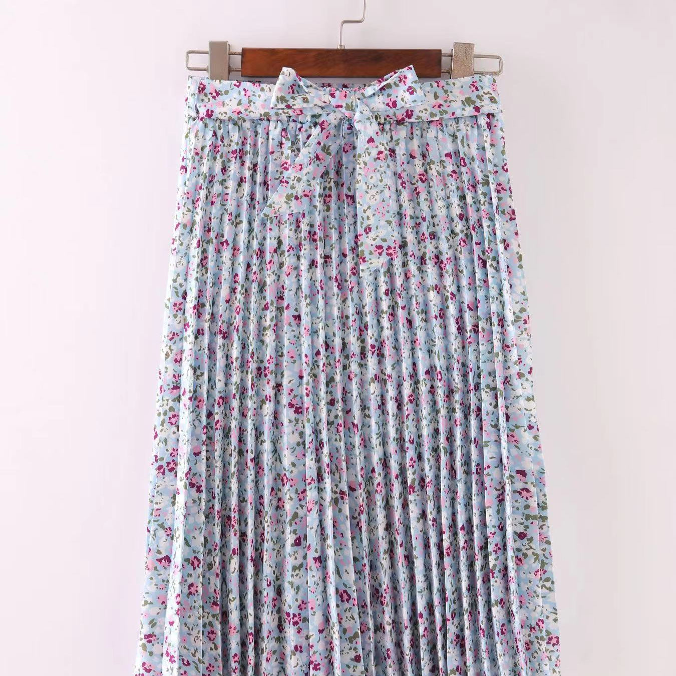 New Arrival Printed Bow-Knot Pleated Skirt Midi Skirt