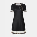 Womens Leopard-Print Patchwork Printed Crew-Neck Dress