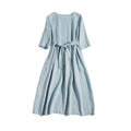 Women's Cotton Linen Dress, Casual Round Neck Midi Dress