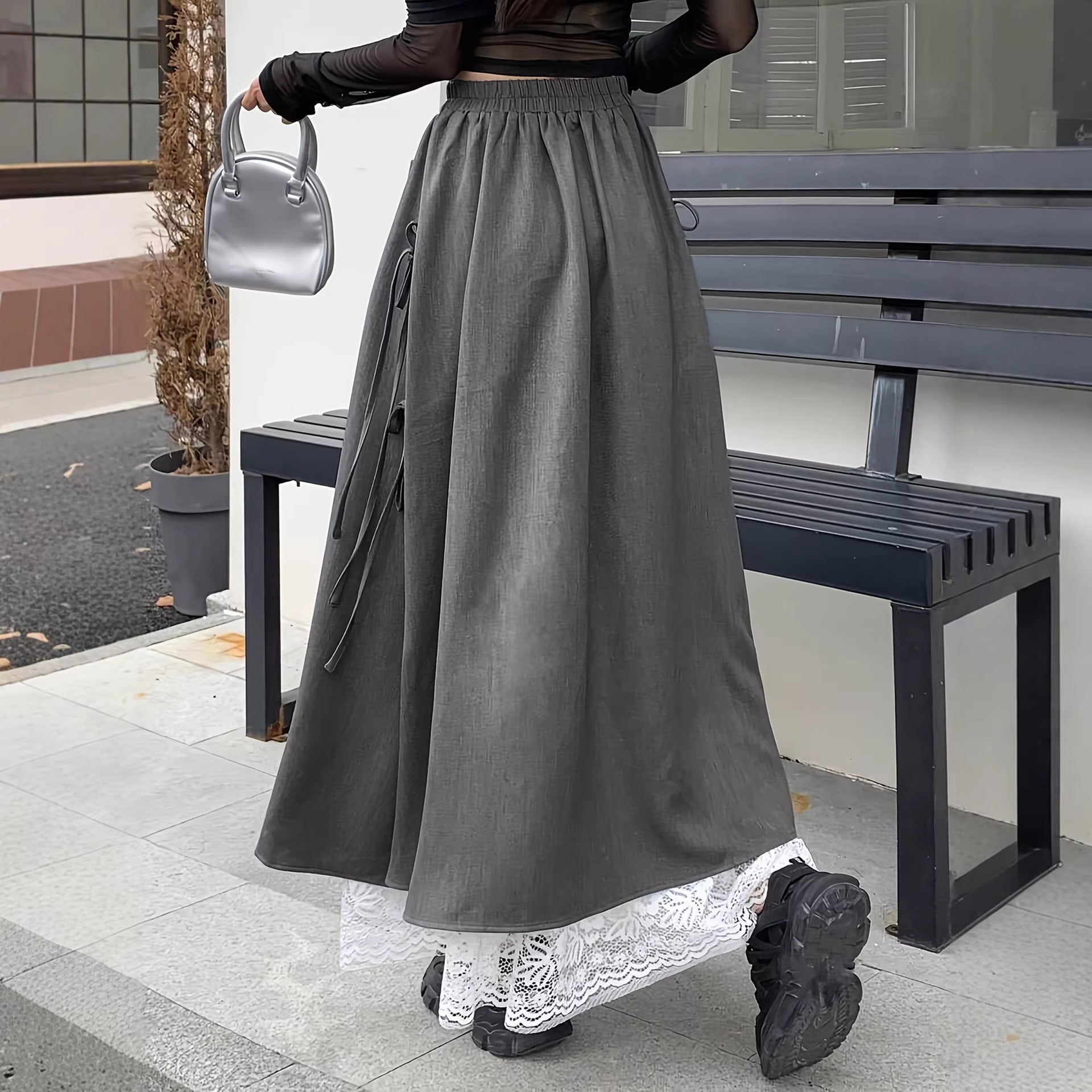 High-end Lace Midi Skirt For Spring And Autumn