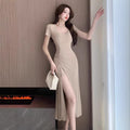 Women's Square-Neck Sexy Slim-Fit Slit Dress