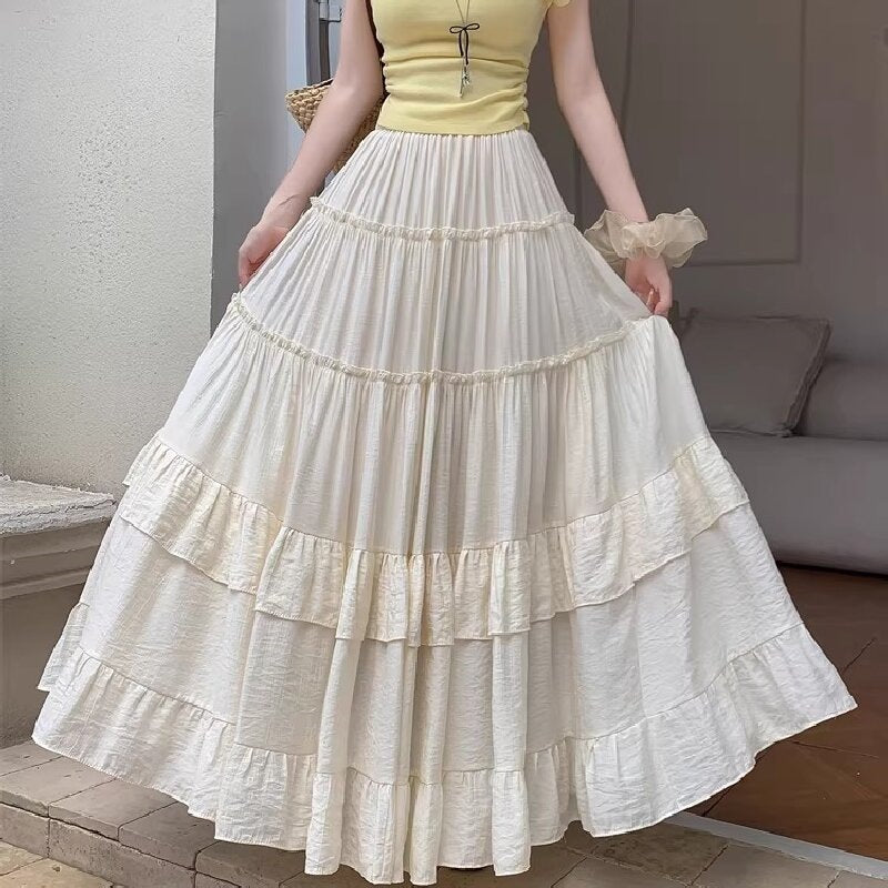 Summer Elastic High-Waist A-Line Maxi Skirt With A Flowing Drape