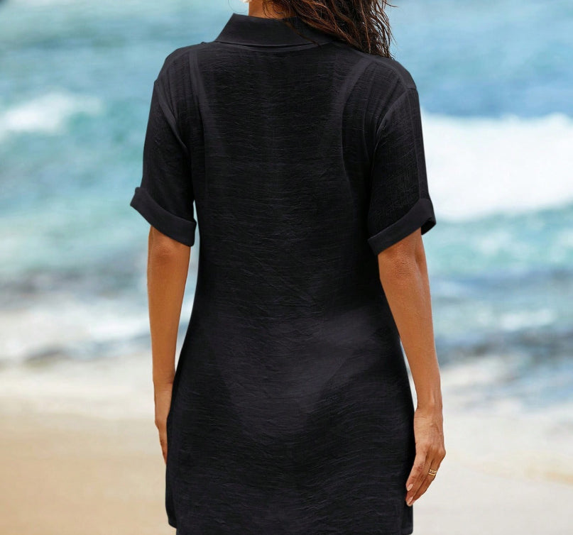 Women's Loose Solid-Color Shirt-Style Casual Dress