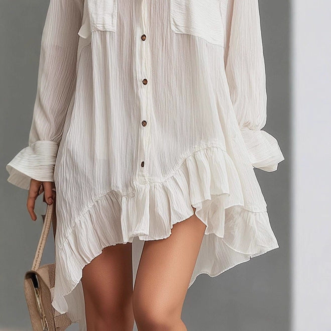 Retro Oversized Ruffled Hem Mini Skirt