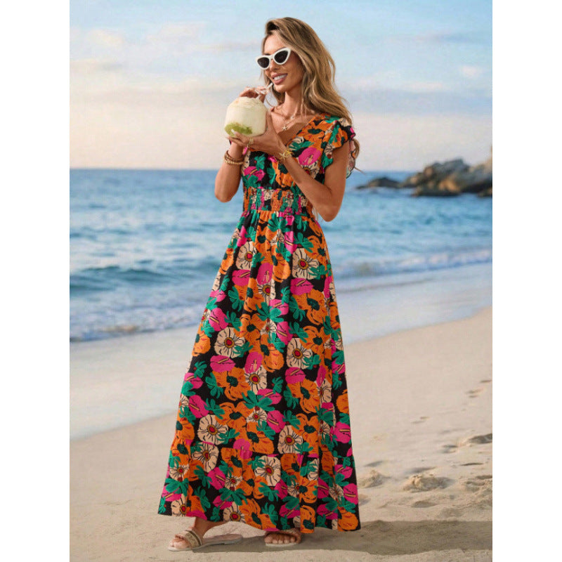 Women's V-Neck Floral Slim-Fit Fashionable Dress