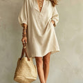 2026 New Polo V-neck Bubble Sleeve Loose Shirt Dress
