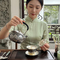 925 Sterling Silver Elegant Handcrafted  Teapot with Nature-Inspired Squirrel and Pine Cone Design-Fine large teapot - Handicraft