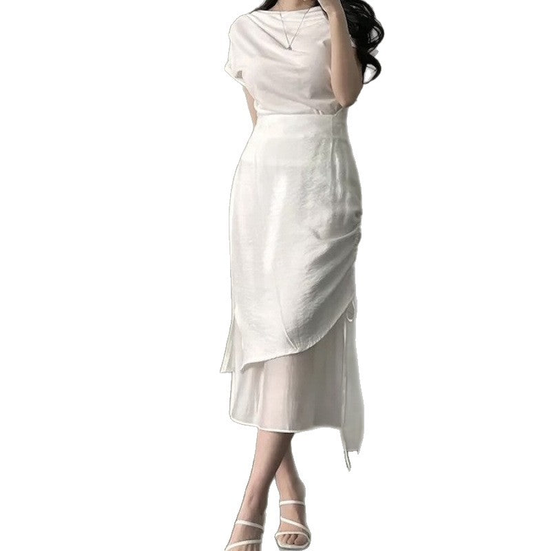 Gentle-style Chic Figure-hugging Asymmetrical High-waisted Skirt