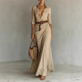 Solid-color Irregularly Pleated Dress With A Belt